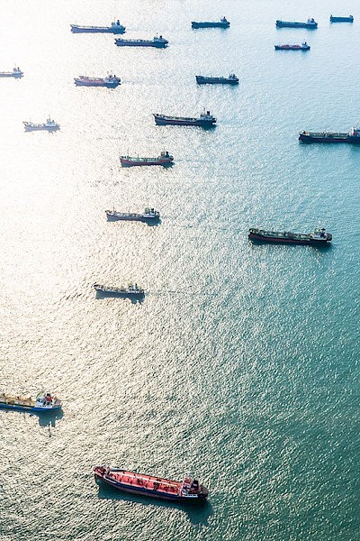 Fleet of tankers in open water